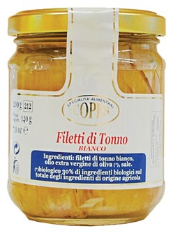 FILETTI DI TONNO BIANCO IN OLIO DI OLIVA BIOLOGICO  200 G